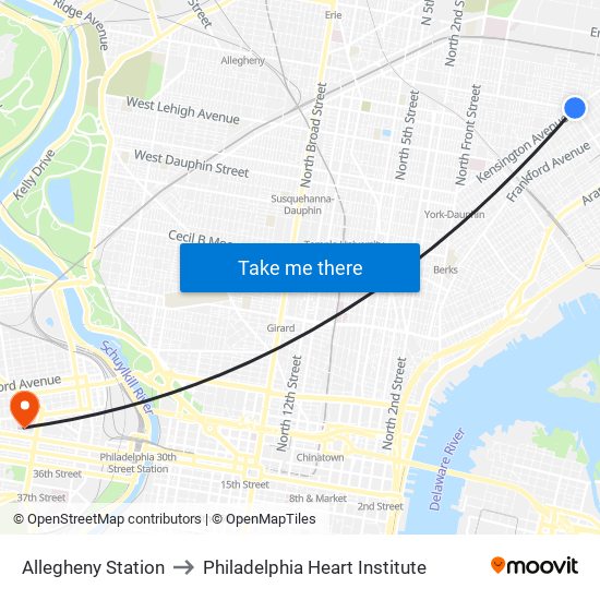 Allegheny Station to Philadelphia Heart Institute map