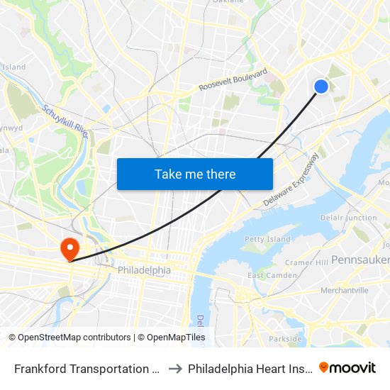 Frankford Transportation Center to Philadelphia Heart Institute map