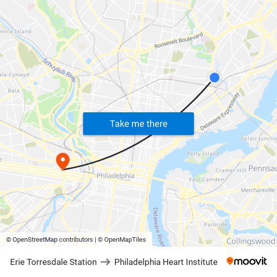 Erie Torresdale Station to Philadelphia Heart Institute map