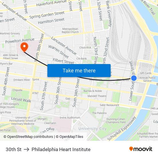 30th St to Philadelphia Heart Institute map