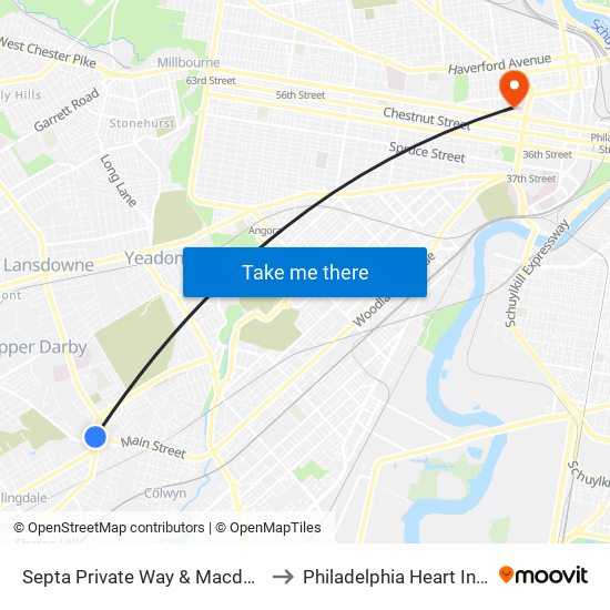 Septa Private Way & Macdade Blvd to Philadelphia Heart Institute map