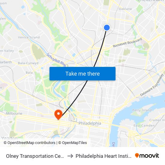 Olney Transportation Center to Philadelphia Heart Institute map