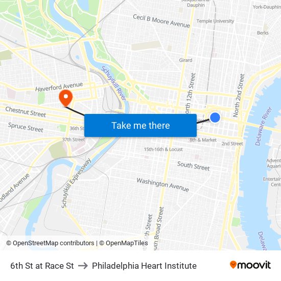 6th St at Race St to Philadelphia Heart Institute map