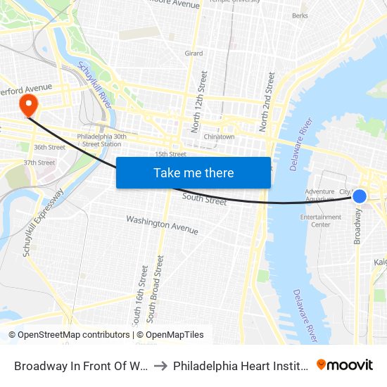 Broadway In Front Of Wrtc to Philadelphia Heart Institute map