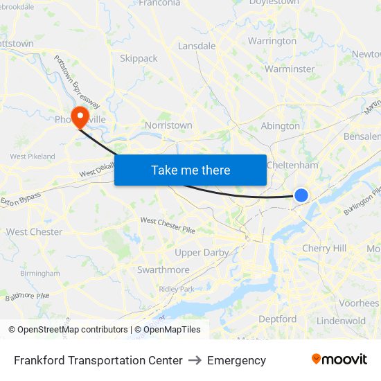Frankford Transportation Center to Emergency map