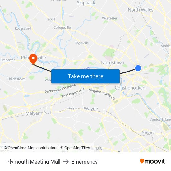 Plymouth Meeting Mall to Emergency map
