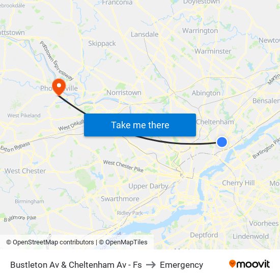 Bustleton Av & Cheltenham Av - Fs to Emergency map