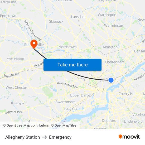 Allegheny Station to Emergency map