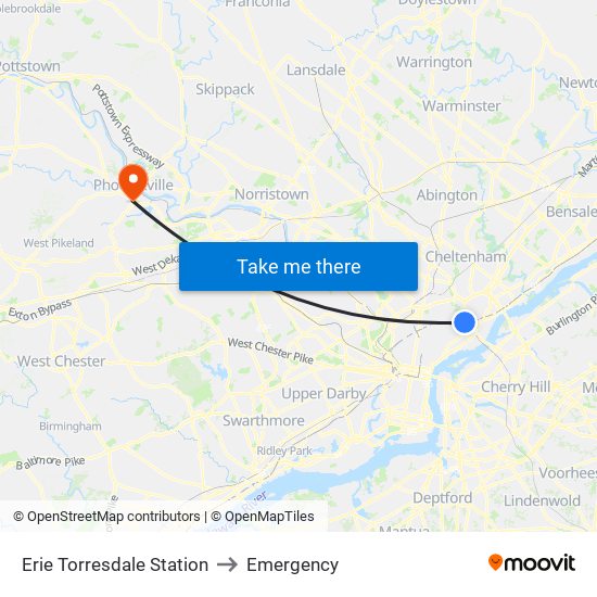 Erie Torresdale Station to Emergency map