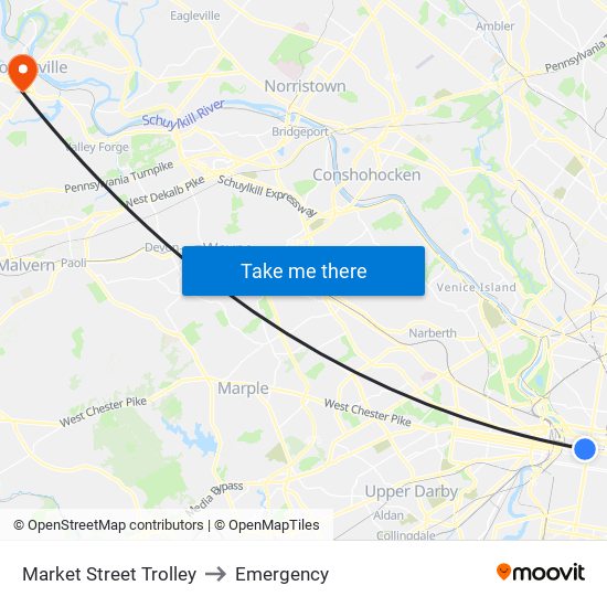 Market Street Trolley to Emergency map