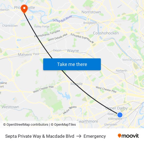 Septa Private Way & Macdade Blvd to Emergency map