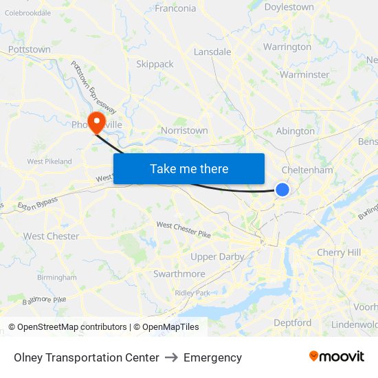 Olney Transportation Center to Emergency map