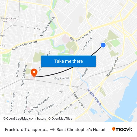 Frankford Transportation Center to Saint Christopher's Hospital For Children map