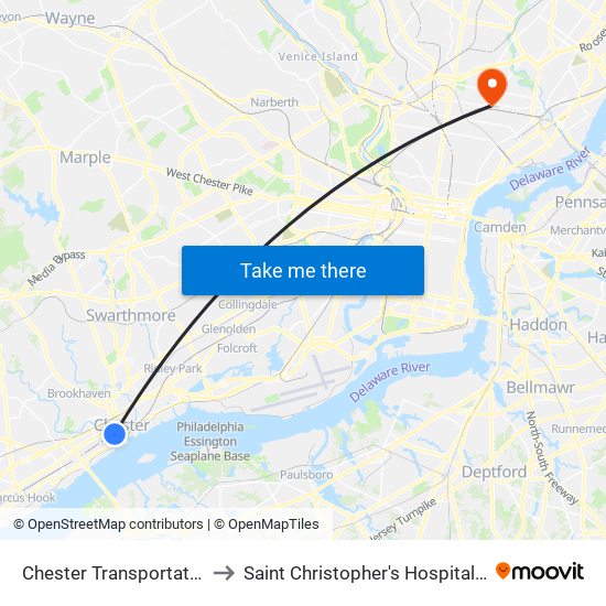 Chester Transportation Center to Saint Christopher's Hospital For Children map