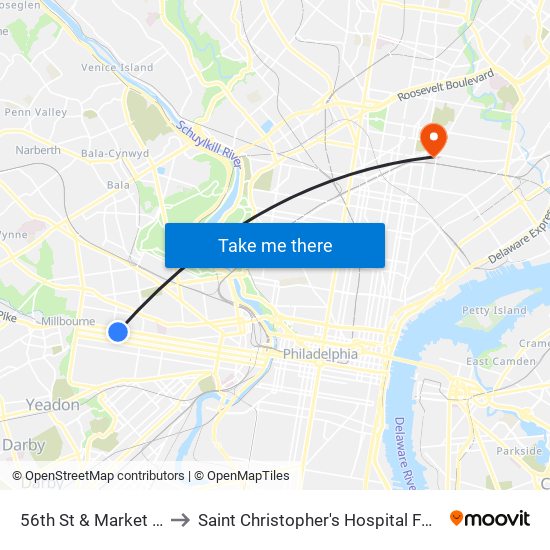 56th St & Market St - Fs to Saint Christopher's Hospital For Children map