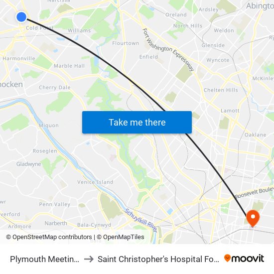 Plymouth Meeting Mall to Saint Christopher's Hospital For Children map