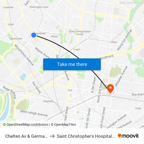 Chelten Av & Germantown Av to Saint Christopher's Hospital For Children map