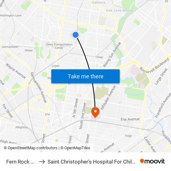 Fern Rock T C to Saint Christopher's Hospital For Children map