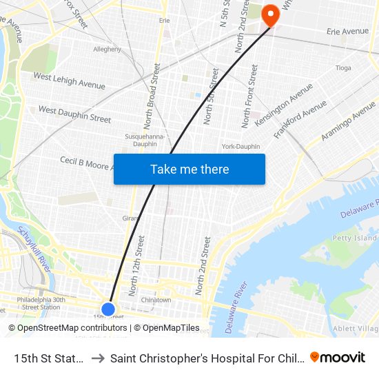 15th St Station to Saint Christopher's Hospital For Children map