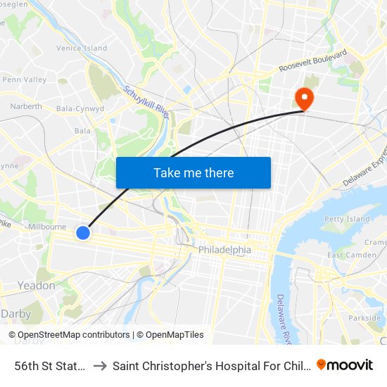 56th St Station to Saint Christopher's Hospital For Children map