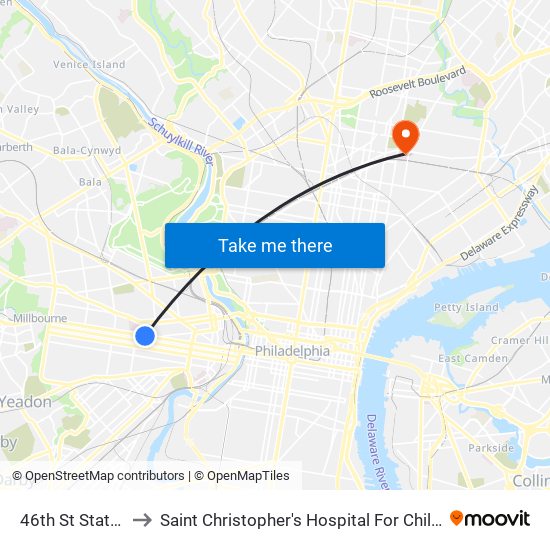 46th St Station to Saint Christopher's Hospital For Children map