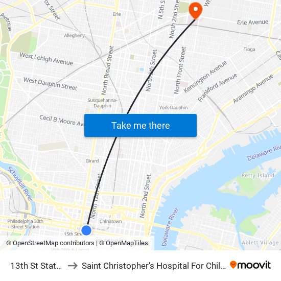 13th St Station to Saint Christopher's Hospital For Children map
