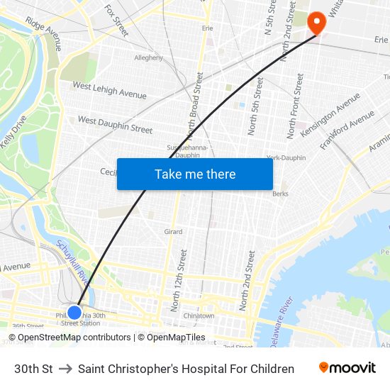 30th St to Saint Christopher's Hospital For Children map