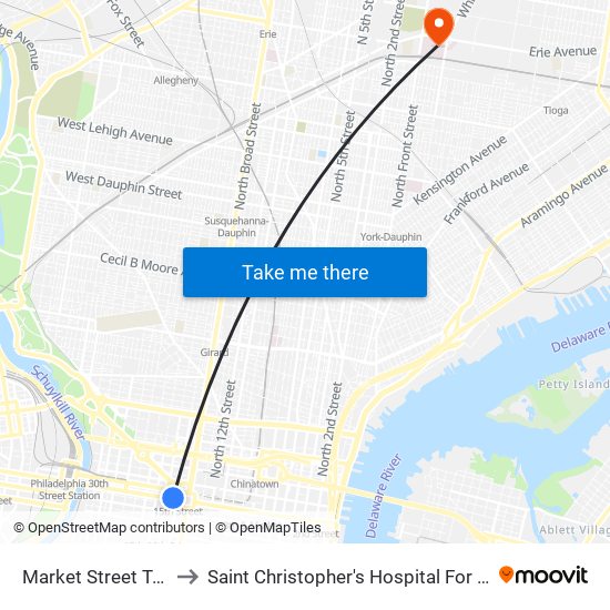 Market Street Trolley to Saint Christopher's Hospital For Children map