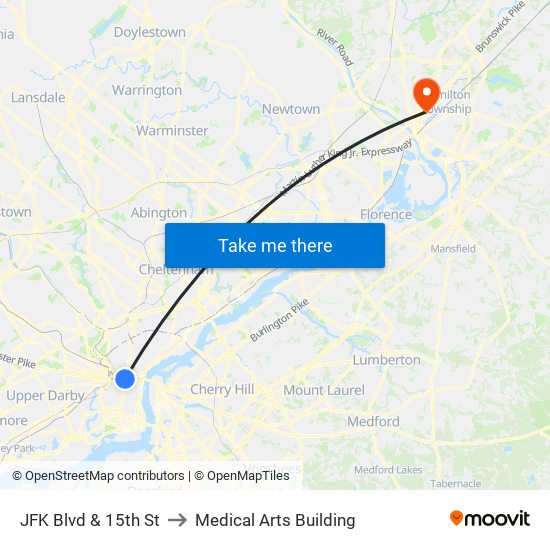 JFK Blvd & 15th St to Medical Arts Building map