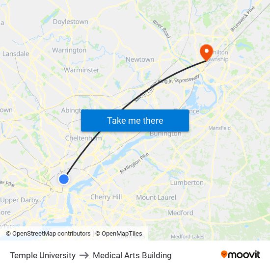 Temple University to Medical Arts Building map