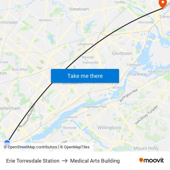 Erie Torresdale Station to Medical Arts Building map