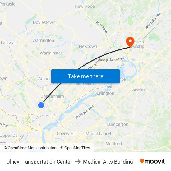 Olney Transportation Center to Medical Arts Building map