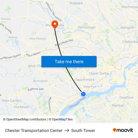 Chester Transportation Center to South Tower map