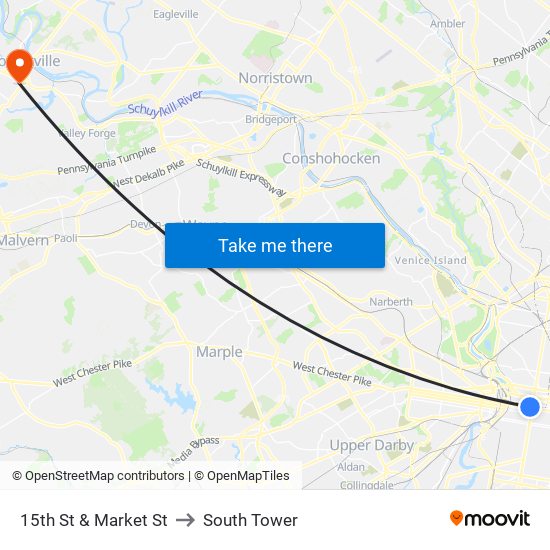 15th St & Market St to South Tower map