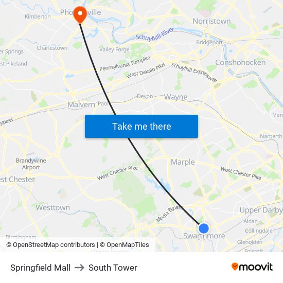 Springfield Mall to South Tower map