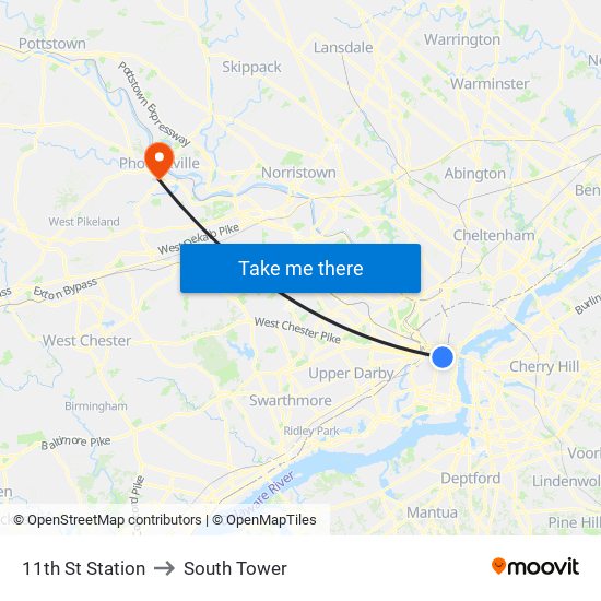 11th St Station to South Tower map