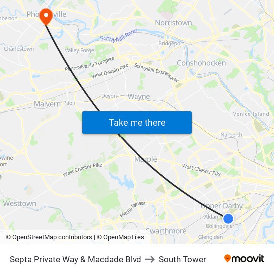 Septa Private Way & Macdade Blvd to South Tower map