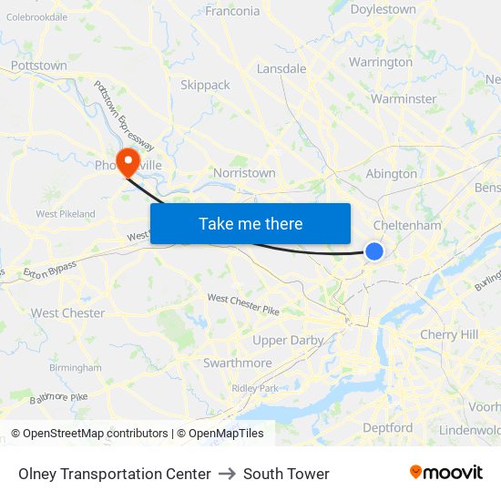 Olney Transportation Center to South Tower map