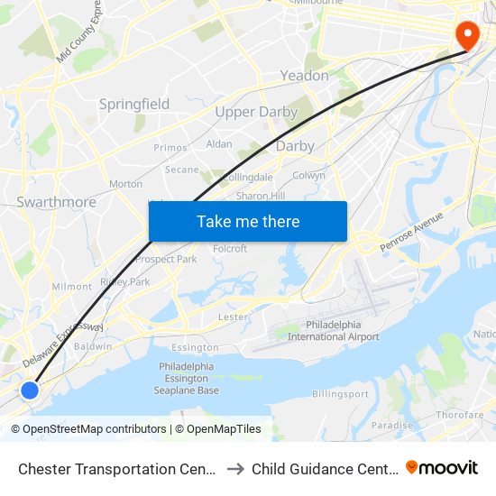 Chester Transportation Center to Child Guidance Center map