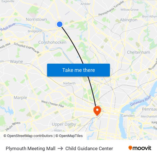 Plymouth Meeting Mall to Child Guidance Center map