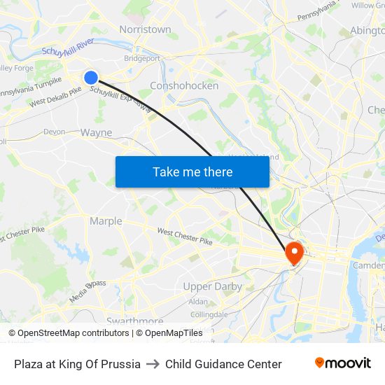 Plaza at King Of Prussia to Child Guidance Center map
