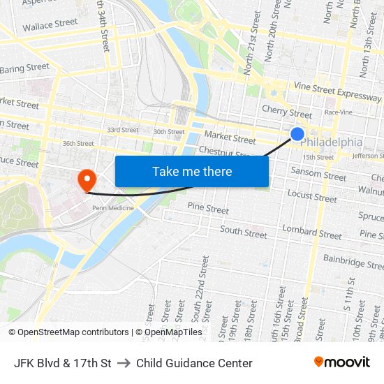 JFK Blvd & 17th St to Child Guidance Center map