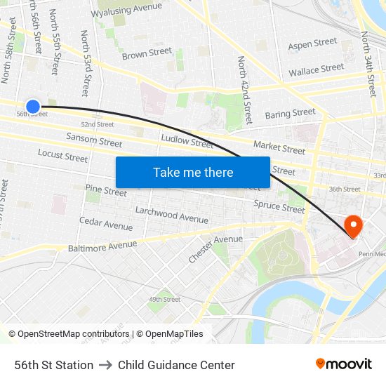 56th St Station to Child Guidance Center map