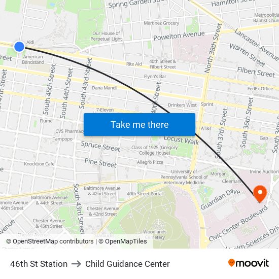 46th St Station to Child Guidance Center map