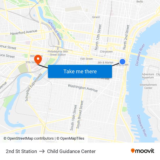 2nd St Station to Child Guidance Center map