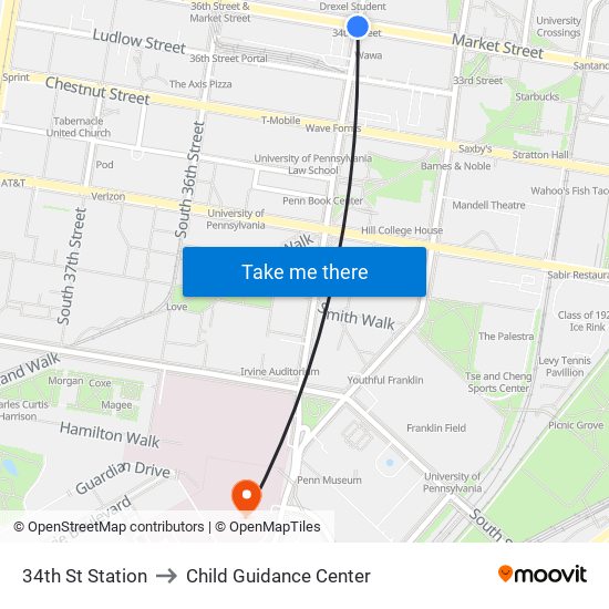 34th St Station to Child Guidance Center map