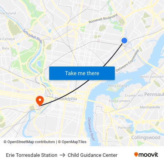 Erie Torresdale Station to Child Guidance Center map