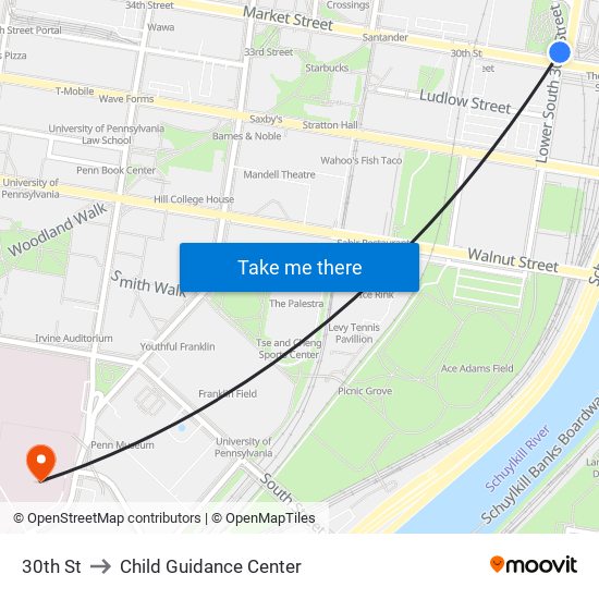 30th St to Child Guidance Center map