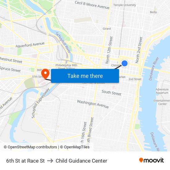 6th St at Race St to Child Guidance Center map
