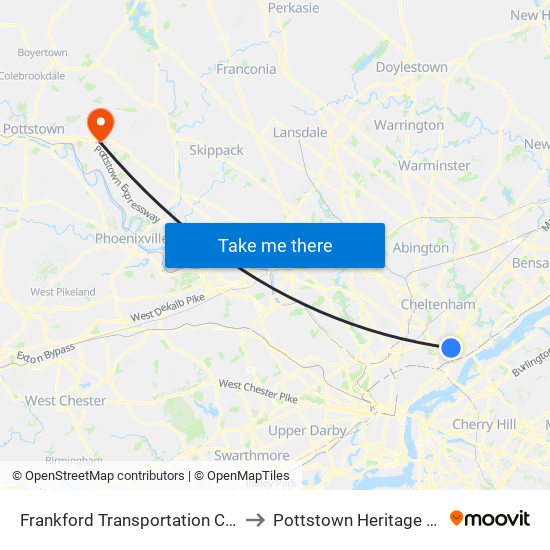 Frankford Transportation Center to Pottstown Heritage Field map
